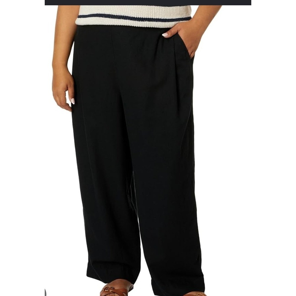 Madewell Pull-On Pants Women 14 Black Excellent Linen Blend Wide Leg High Rise